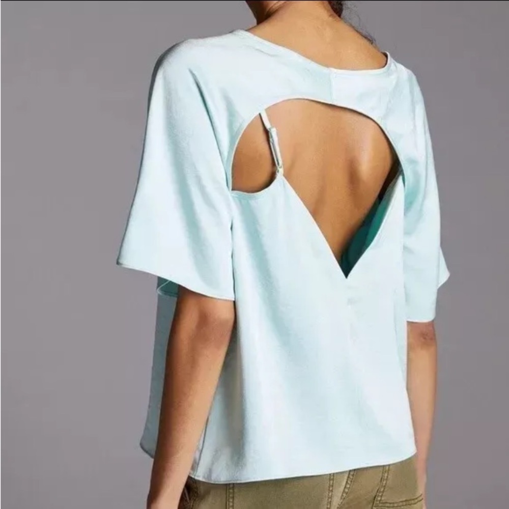 Anthropologie daily practice black sleek open back blouse size medium - Picture 10 of 12